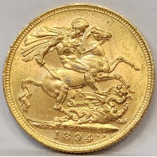 AUSTRALIA 1894 . ONE 1 SOVEREIGN . MELBOURNE . GOLD